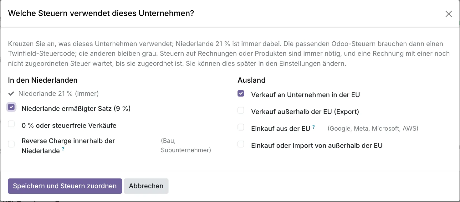 Die Frage „Welche Steuern verwendet dieses Unternehmen?".